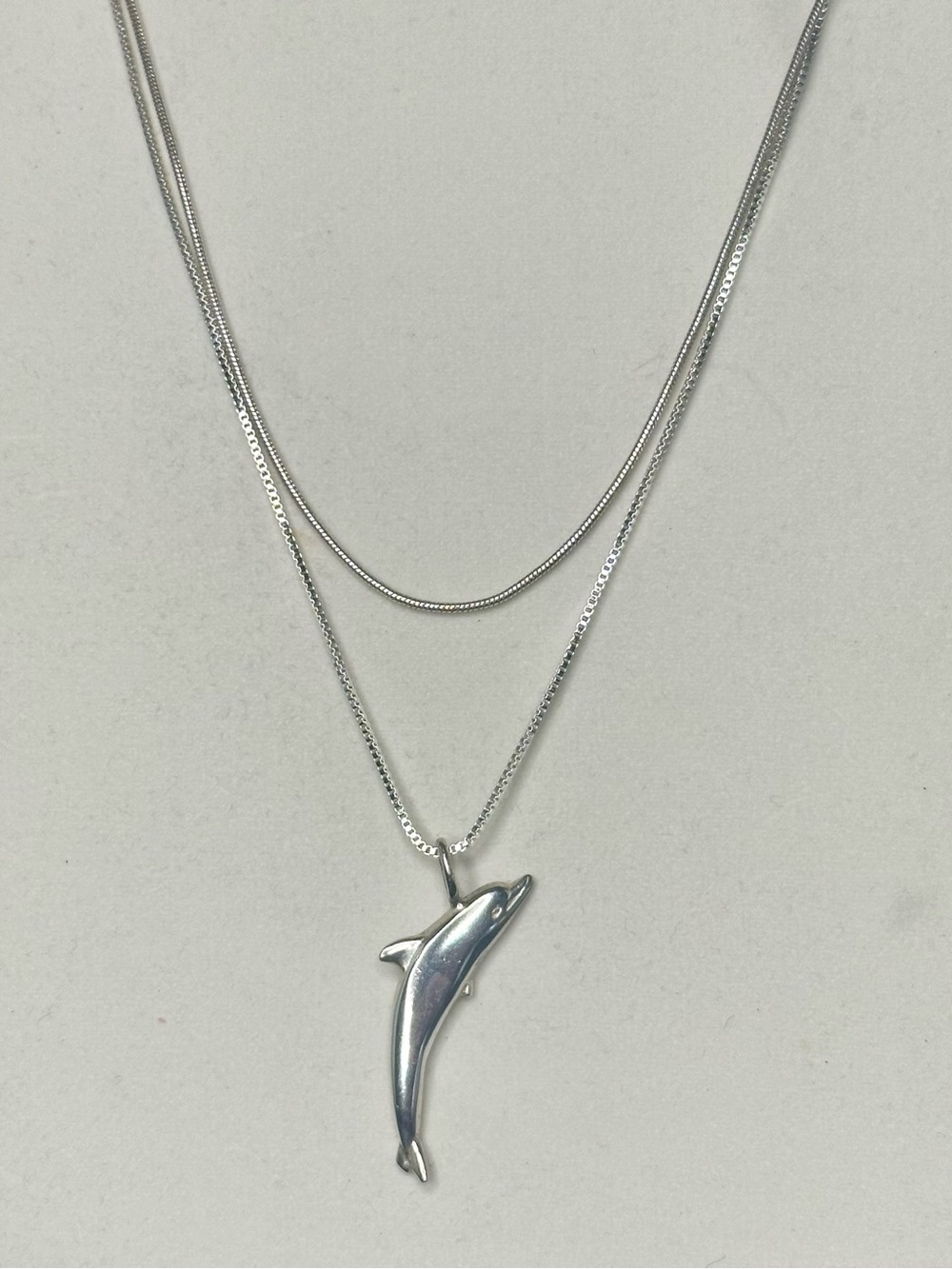 925 Sterling Silver Dolphin Necklace Set 18” 20” Layered Chains Ocean Jewelry
